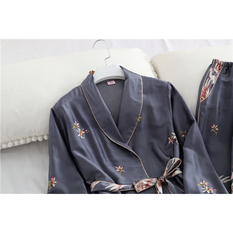 Women's Satin Pama Sets: Long Sleeve Silk Sleepwear Nightwear Robes B4