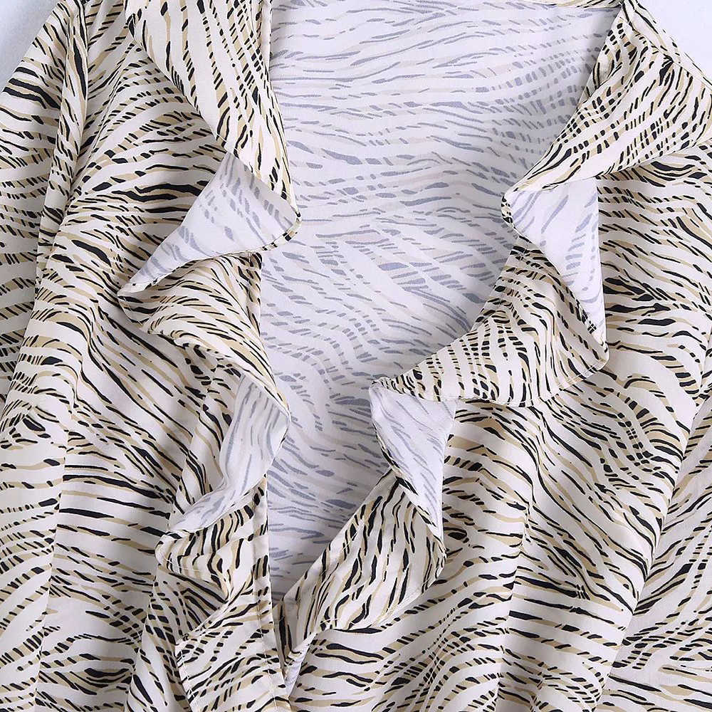 Women Dress Zabra Printed Ruffled V-neck Elegant Fashion Casual MIni Woman Dresses Femme Robe Ropa Mujer Vestidos 210709