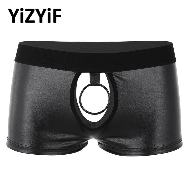 Mens Lingerie sexy men swimwear Soft Faux Leather Cut Out Low Rise Boxer Briefs Underwear swimming shorts swimming trunks Men L0227, Black;white 
Mens Lingerie sexy men swimwear Soft Faux Leather Cut Out Low Rise Boxer Briefs Underwear swimming shorts swimming trunks Men L0227, Black;white