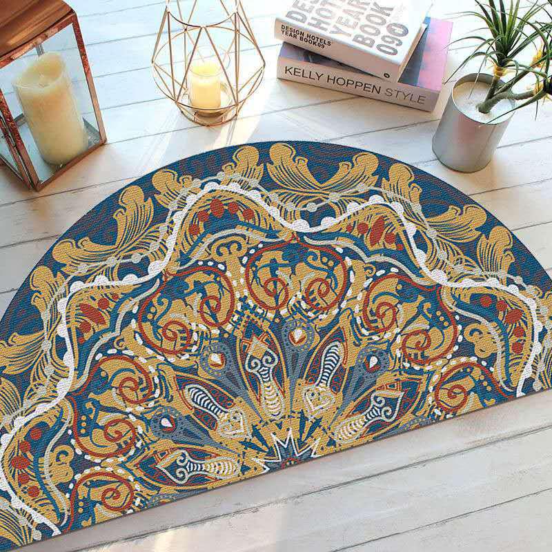 Bohemian Style Semi-circular Floor Rug Ethnic Style Entrance Mat Door Mats Home Bathroom Absorbent Non-slip Carpet Home Decor