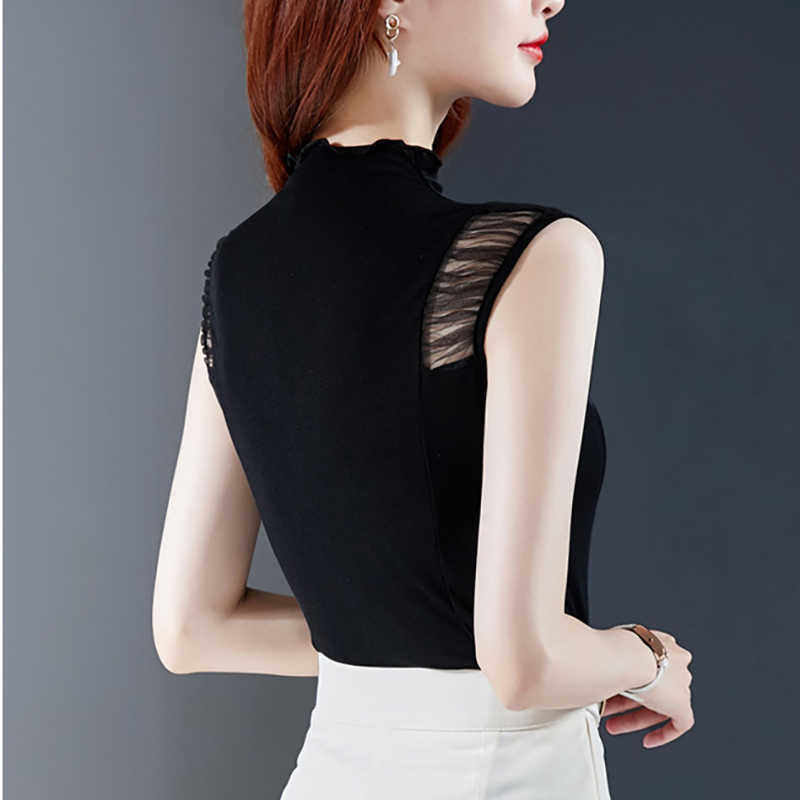 Vintage Black Tank Top Women Clothes Half Turtleneck Summer Sleeveless Ladies Tops Basic Solid Camisole Camis Haut Femme 210615Z