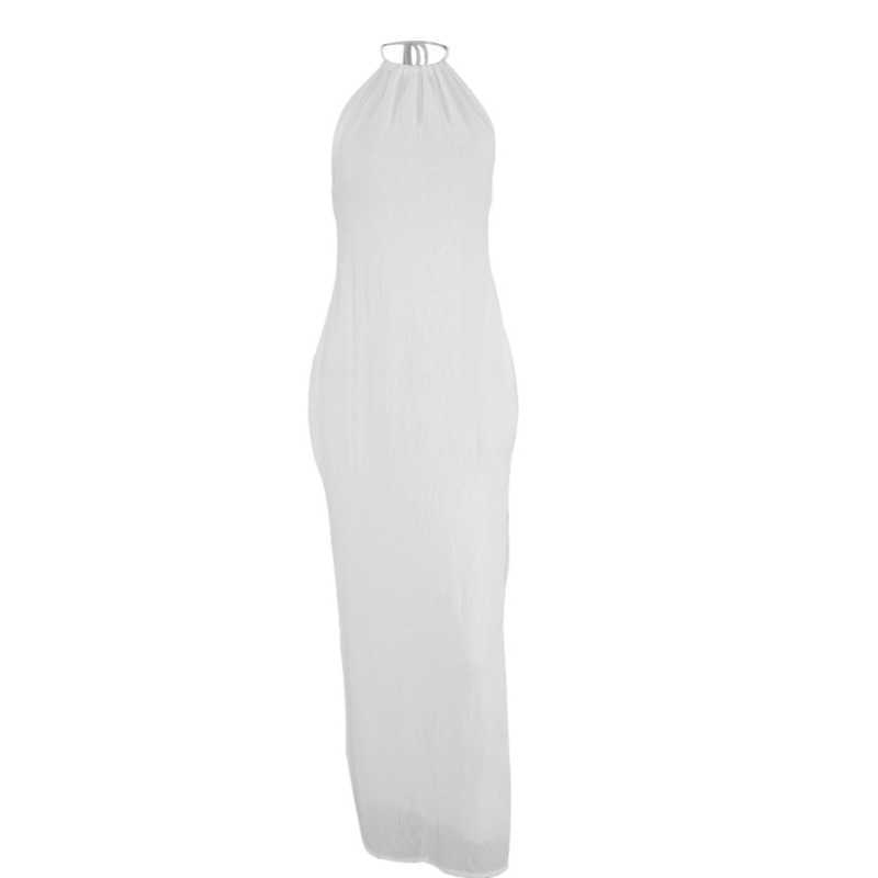 DEAT Women Chiffon Dress Halter Neck Sleeveless Arrivals Lady Sexy Temperament Fashion Spring Summer 11D1527 210709