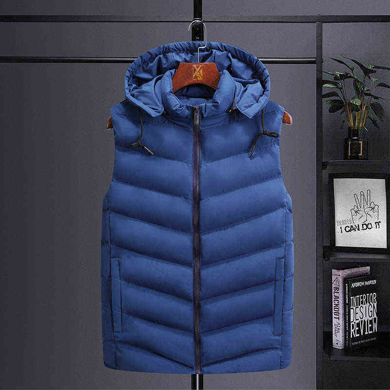 Winter Men Warm Thick Vest Warm Sleeveless Jacket Casual Korean Streetwear Plus Size Thicken Hooded Waistcoat 6XL Male 211111
