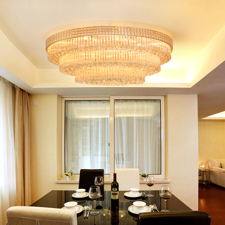 American Modern Golden Oval Crystal Ceiling Lights Fixture LED Light European Oblong Hanging Lamps Hotel Lobby Parlor Hall Home Indoor Lighting 3 Colo