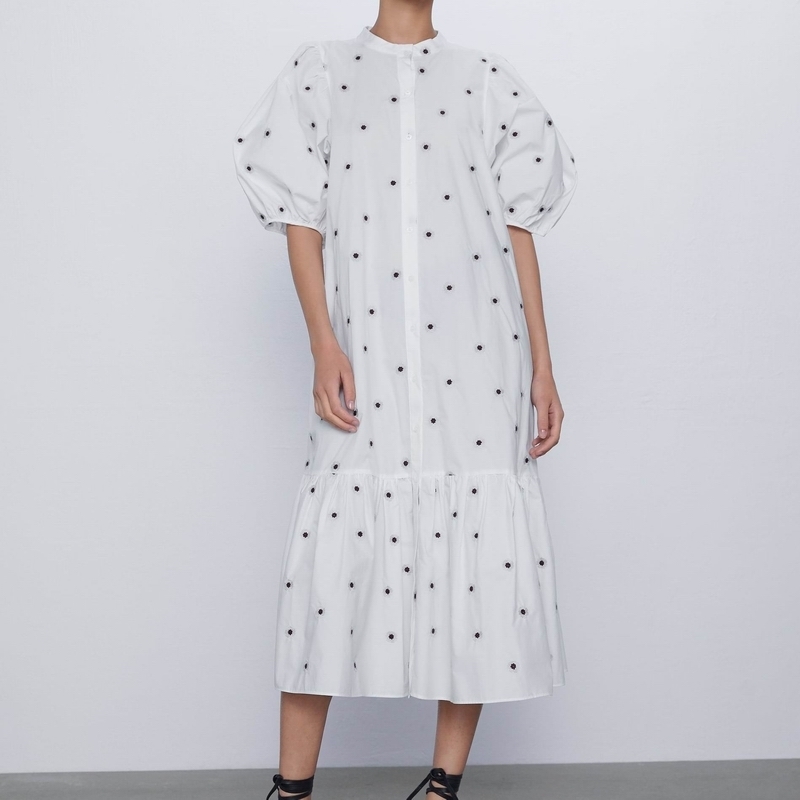 Women Summer Dress Fashion Embroidery Half Sleeve Modern Lady Mid-Calf Dresses 210602, White
Women Summer Dress Fashion Embroidery Half Sleeve Modern Lady Mid-Calf Dresses 210602, White