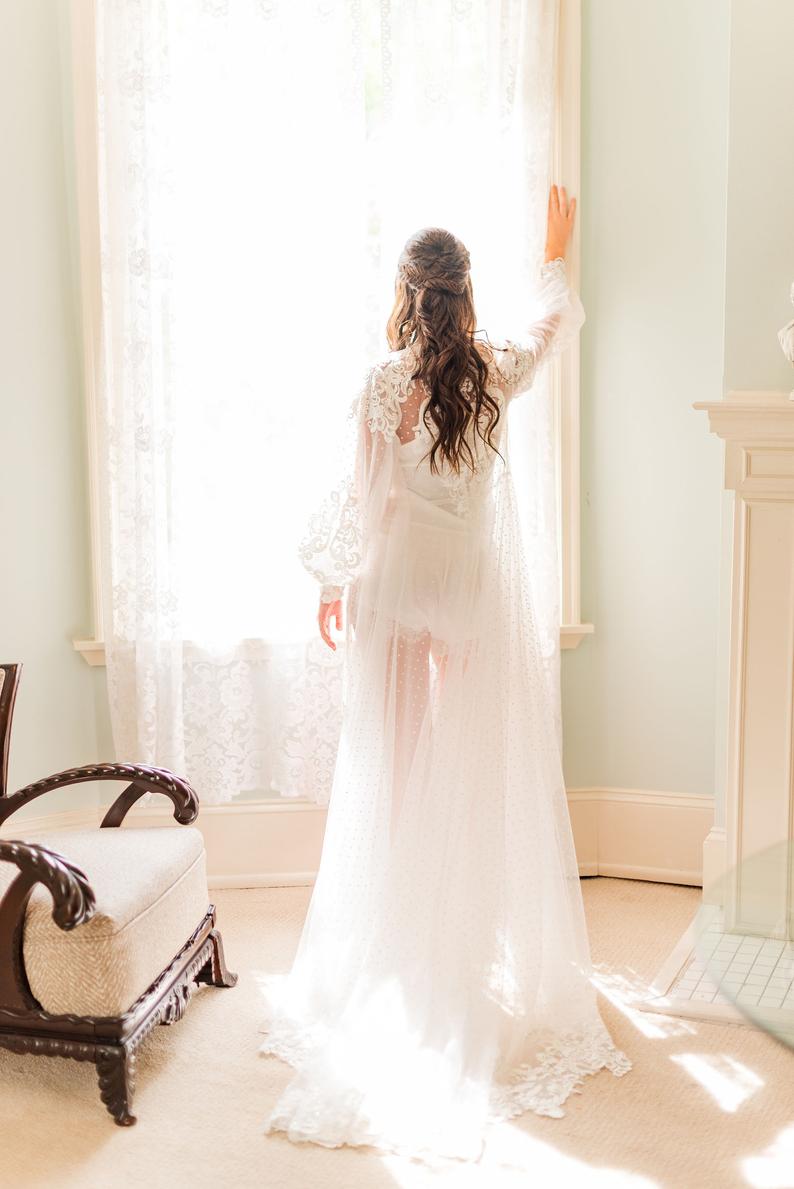 Lace Women Sleepwear Robes Ladyies Sexy Illusion Kimono Pregnant Prom Nightrobes Bathrobe Appliques Nightgown Bridesmaid Nightwear