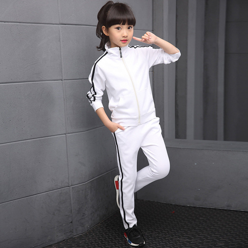 Boys Girls Clothing set Children's Spring &Autumn Solid Student Sprotwear 2pcs suits Long Sleeve Clothes 5 6 8 10 12 14 16 Years Y1117