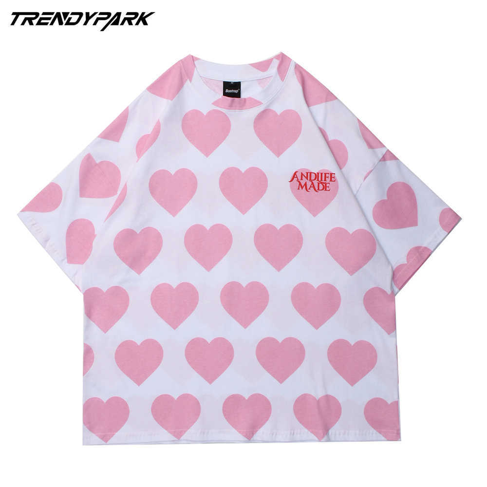 Men Women Fashion T Shirt Many Hearts Printed Summer Harajuku Cotton Oversized Short Sleeve Streetwear T-Shirt Tops Tee 210601