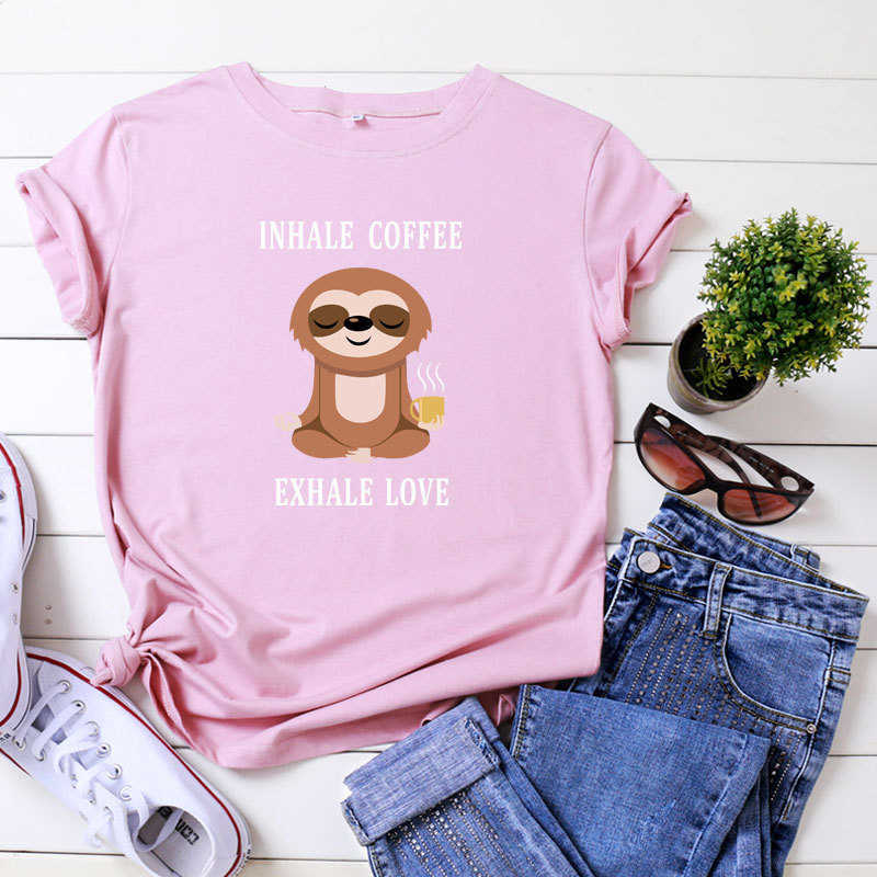 S-5XL Cute Sloth Print Women T-Shirt 100% Cotton Short Sleeve Fashion Harajuku Female Tees Top W876 210526