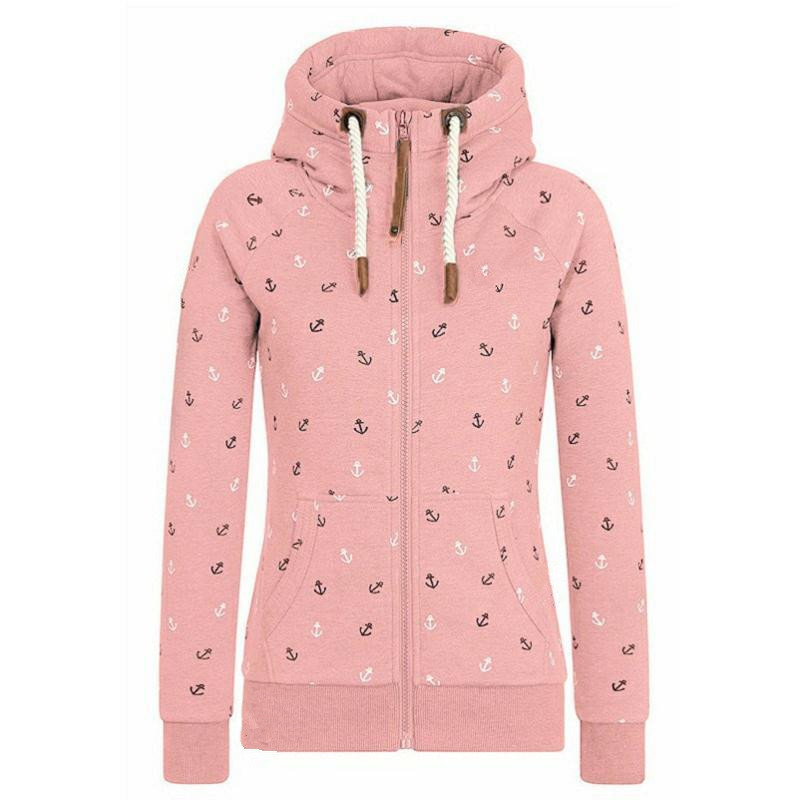 Spring Autumn Zip Hoodies Women Pink Gray Blue Green Warm Print Hooded Zipper Sweatshirt Slim Sweat Femme Hoody Moletom Feminino 201028