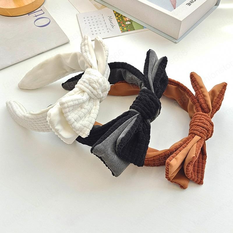 Korean Style Sweet Double Bow Headband Women Fashion All-match Face Wash Hair Hoops New Solid Color Headwear Hair Accessories