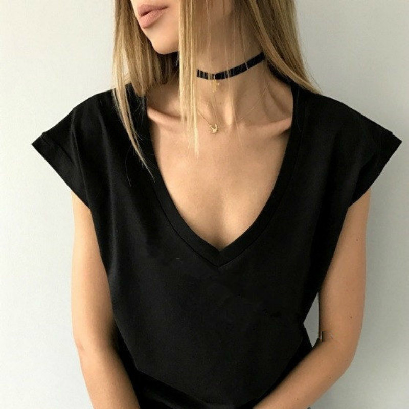 Summer T Shirt Women Short Sleeve V Neck Loose Casual Sexy Women T Shirt Camisetas Feminina Lady Simple Tops 210302