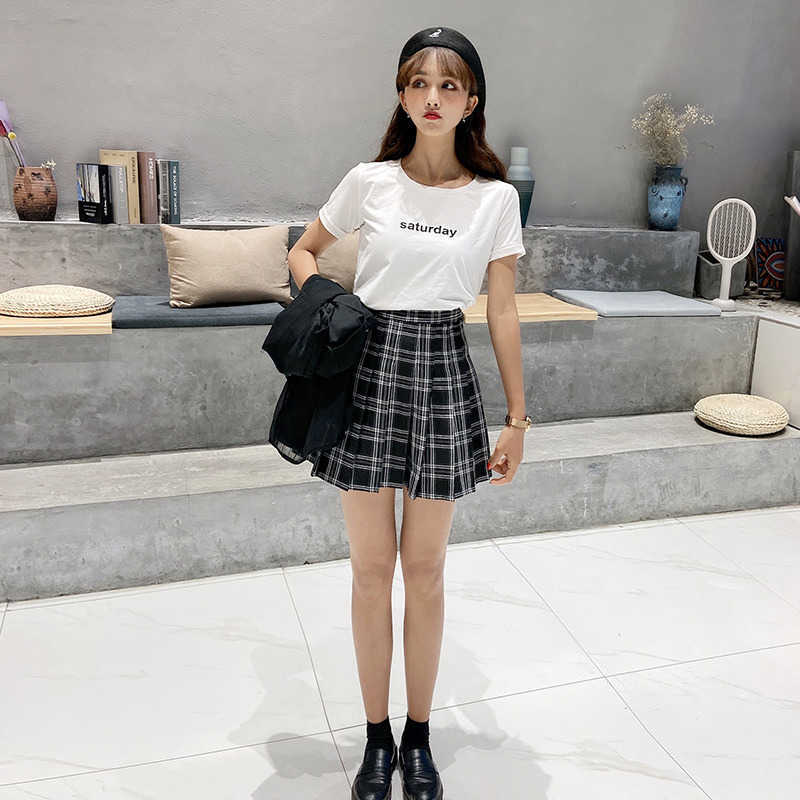Women Skirt High Waist Plaid Mini Korean Style Pleated Students School Unniforms Dance Short A Line 210621