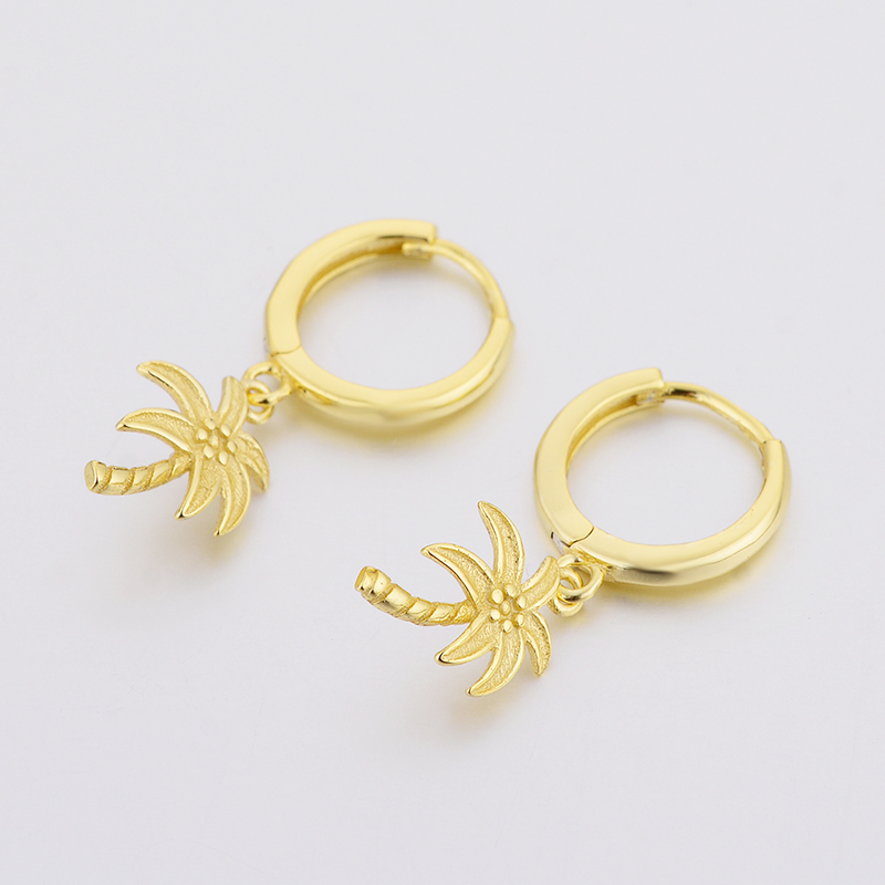 Women Authentic Fashion 925 Sterling Silver Coconut Tree Dangle Hoop Earrings Girls Cartoon Earrings Jewelry Moda Bijoux