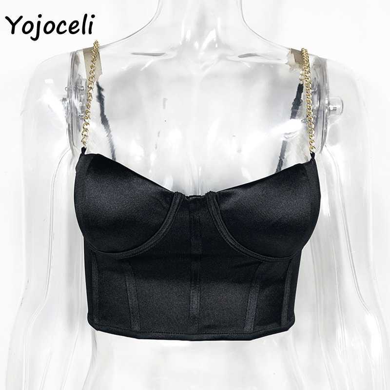 Yojoceli sexy party club chian camis top satin padded cropped all match vest 210609