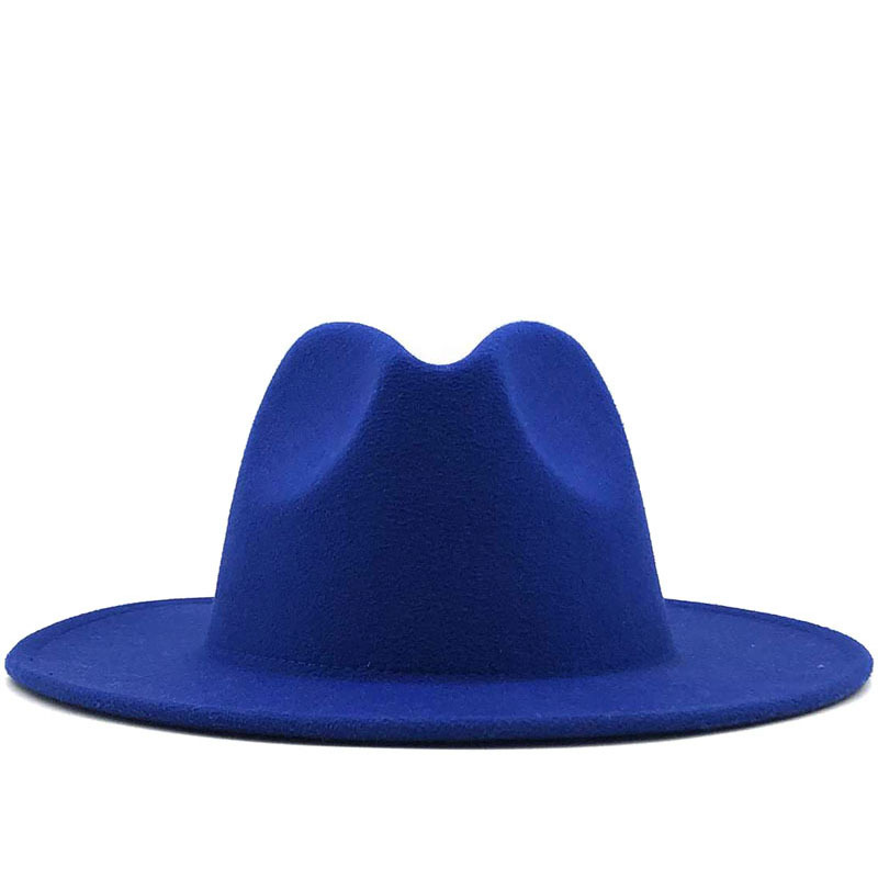 Unisex Flat Brim Wool Felt Fedora Hats with Belt Red Black Patchwork Jazz Formal Hat Panama Cap Trilby Chapeau for Men Women high quality a2