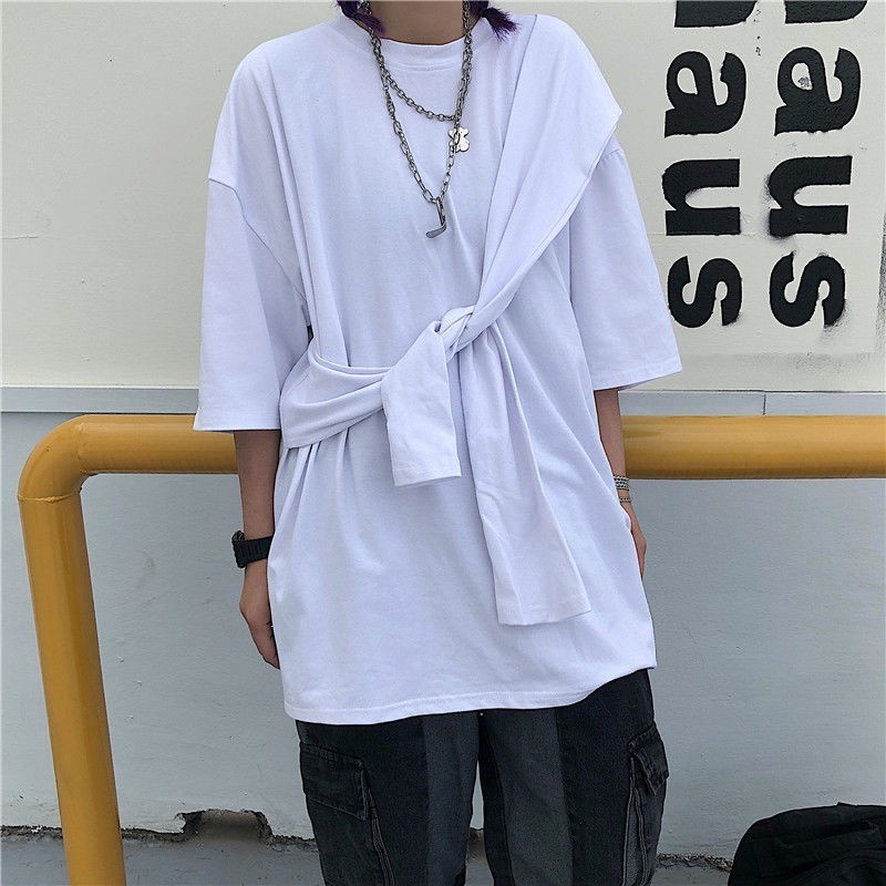 NiceMix tiktok clothes knotted strap t shirt women tshirt clothing streetwear print loose tops Korean summer preppy tshirt T200512