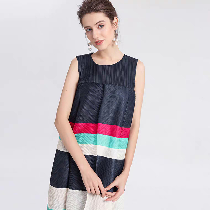 2021 New Summer High Quality Pleated Striped Stitching Full Color Boho Plus Size Women Sleeveless Casual Sunes Kb11, Brown 
2021 New Summer High Quality Pleated Striped Stitching Full Color Boho Plus Size Women Sleeveless Casual Sunes Kb11, Brown
