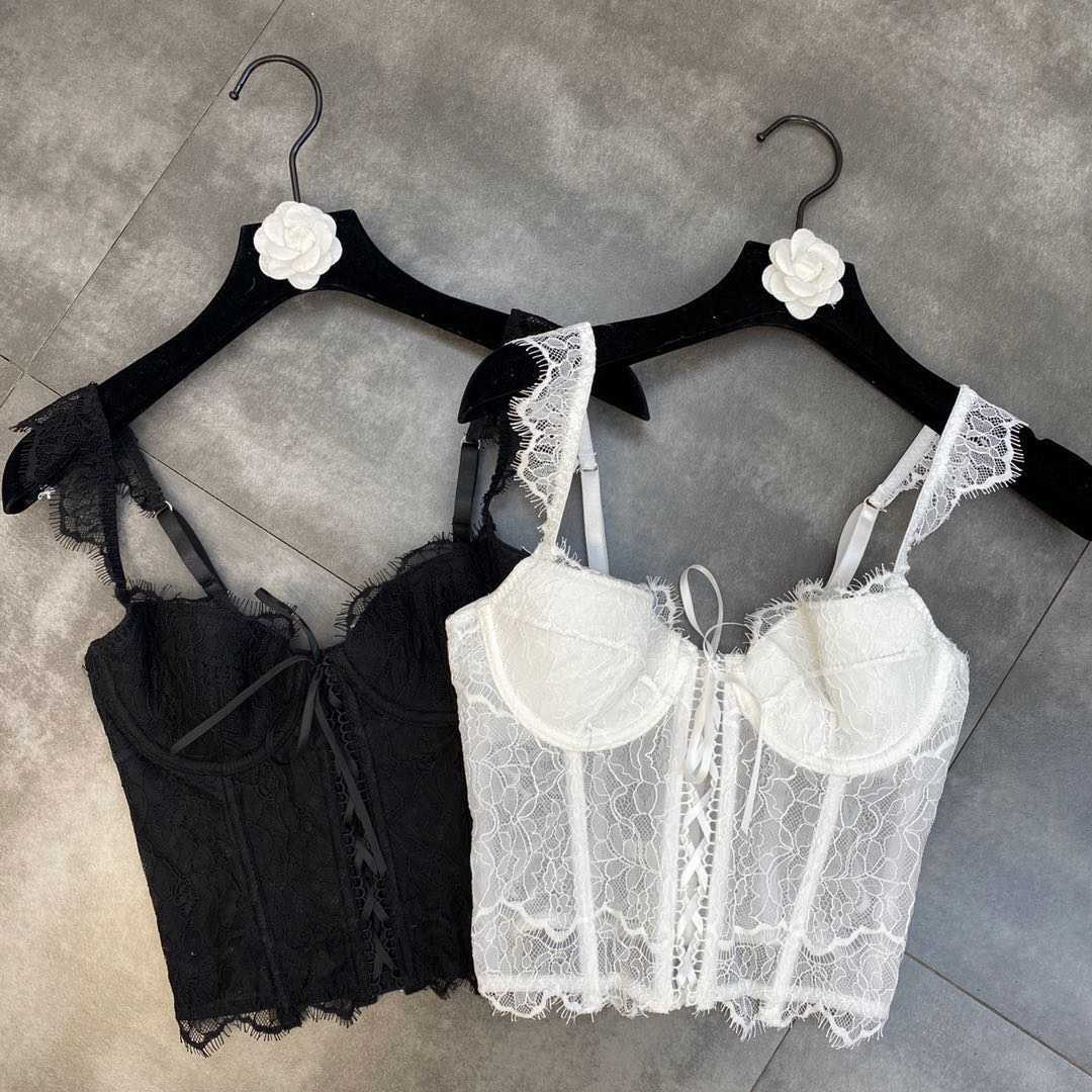 DEAT Women Lace Shoulder Strap Braided Straps Vest Sexy Solid Color Fashion temperament Spring Summer 11D1620 210709