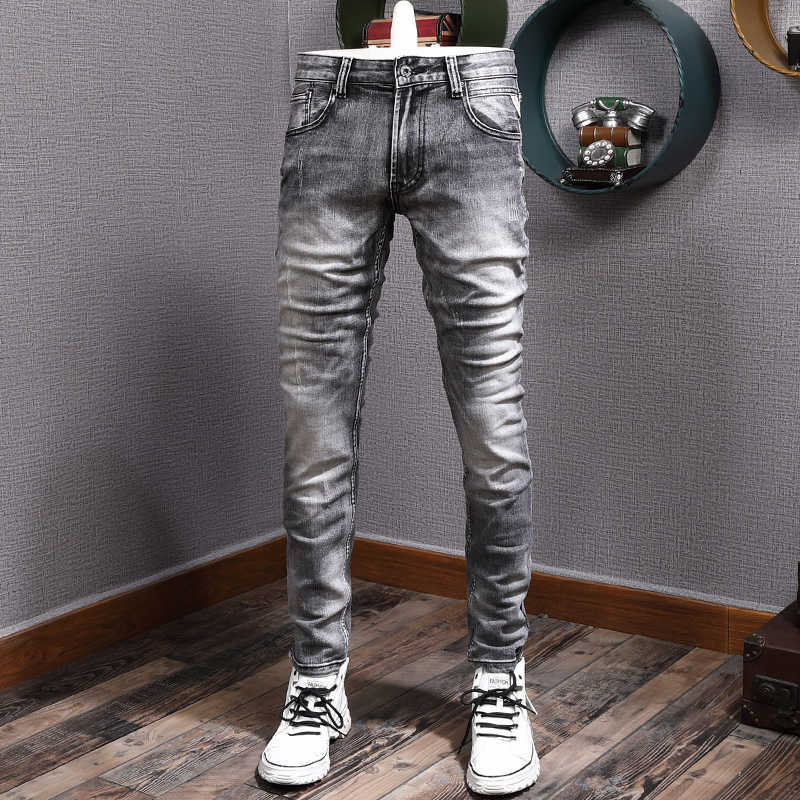 European Vintage Fashion Men Jeans Retro Gray Elastic Slim Fit Ripped Distred Frayed Designer Casual Denim Pants
European Vintage Fashion Men Jeans Retro Gray Elastic Slim Fit Ripped Distred Frayed Designer Casual Denim Pants