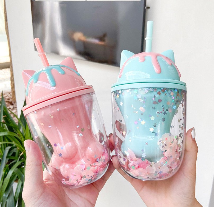 The latest 7OZ baby children's plastic milk coffee mug, Starbucks cat's paw straw and various styles of water cups, support custom logo, Write color after purchase