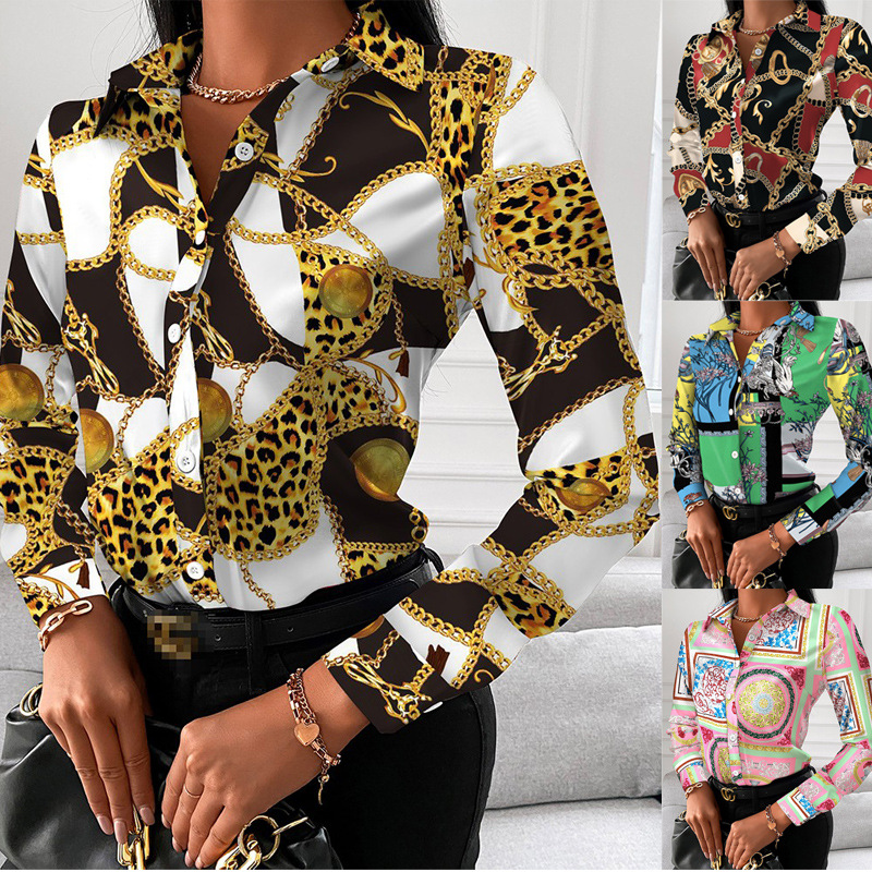 Women' Designer Blouses Fashion Autumn Spring Long Sleeve Printed Lapel Shirt Chain Print Luxury Tops for Female Plus Size, Pink
Women' Designer Blouses Fashion Autumn Spring Long Sleeve Printed Lapel Shirt Chain Print Luxury Tops for Female Plus Size, Pink