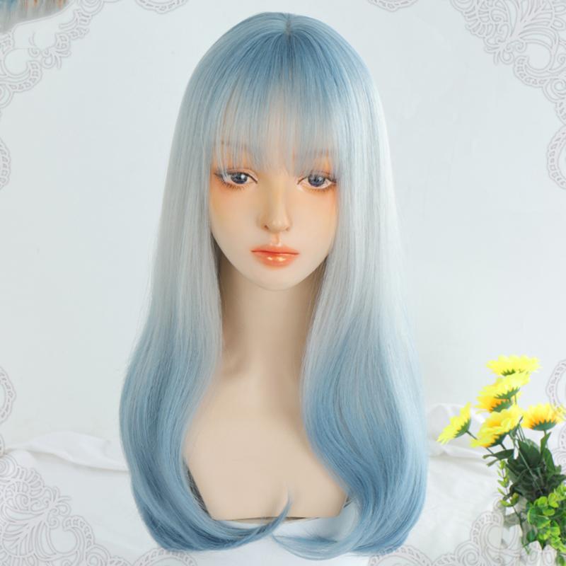 Synthetic Wigs HOUYAN Blue Gradient White Long Curly Hair Lolita Wig Cosplay Micro-curly Natural Heat-resistant
