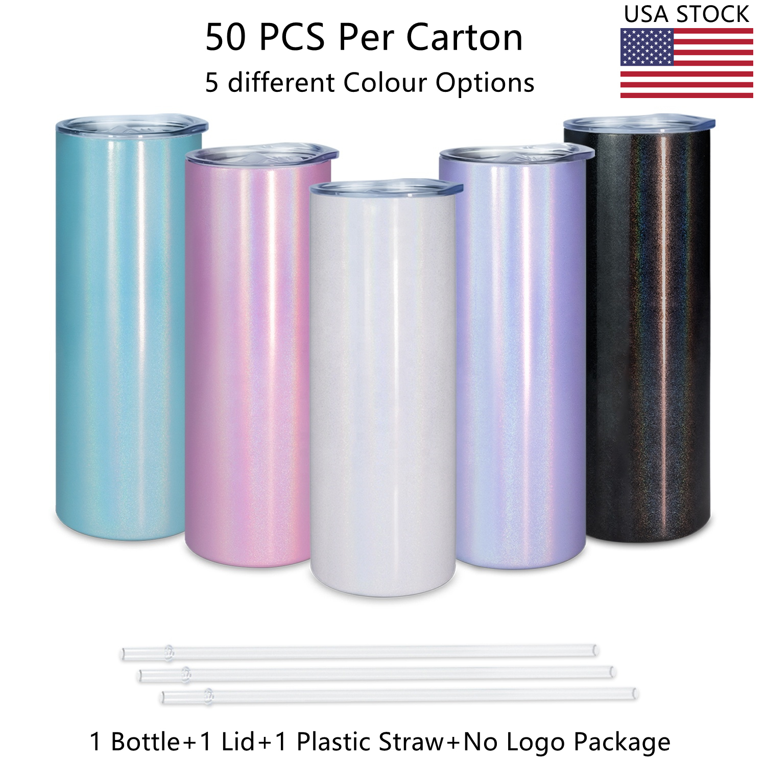 USA Local warehouse stocked stainless steel double wall 20 oz cups holographic glitter sublimation tumbler, White 
USA Local warehouse stocked stainless steel double wall 20 oz cups holographic glitter sublimation tumbler, White