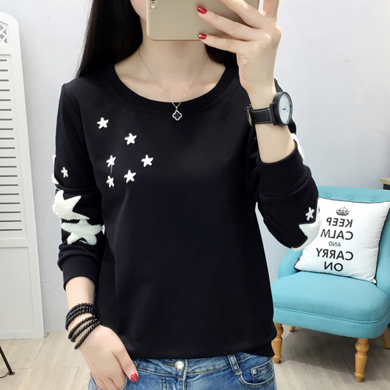 Hoodie Womens Autumn Korean Embroidered Stars Fashion Women Sweatshirt Plus Size O-Neck Blouse Long Sleeve Pullover Clothes 201212