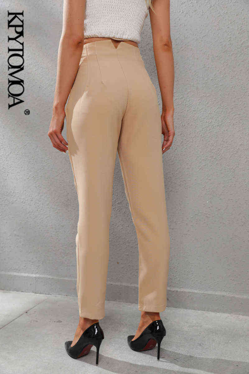 KPYTOMOA Women Chic Fashion With Seam Detail Office Wear Pants Vintage High Waist Zipper Fly Female Ankle Trousers Mujer 211115