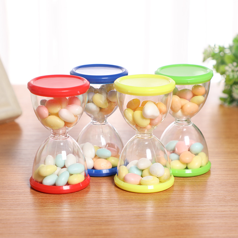Creative Plastic Wedding Candy Packaging Bottles Hourglass Shape Multi color Storage Transparent Box