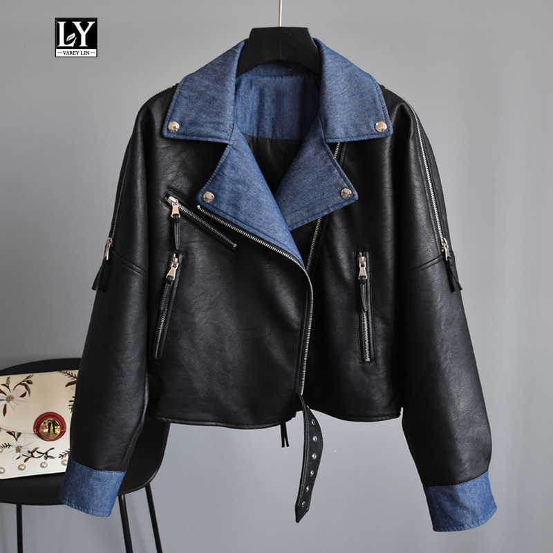 Ly Varey Lin Spring Pu Faux Soft Leather Jacket Women Autumn Motorcycle Zipper Rivet Denim Patchwork Outerwear 210526, Black
Ly Varey Lin Spring Pu Faux Soft Leather Jacket Women Autumn Motorcycle Zipper Rivet Denim Patchwork Outerwear 210526, Black