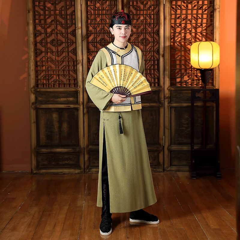 Retro ethnic clothing for men Qing Dynasty prince gown Chinese Ancient Costume folk Robe TV Film performance stage wear Asian tang suit