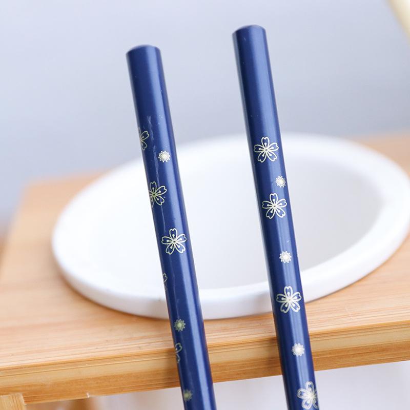 Chopsticks 5 Pairs Of Japanese-style Small Floral Wooden Heat Transfer Pointed Sushi Tableware Kitchen