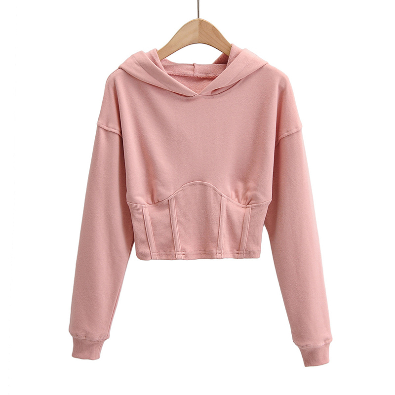 [DEAT] Loose Fit Short Solid Navel Sweatshirt New Hoodies Long Sleeve Women Big Size Fashion Tide Female Autumn LJ201130