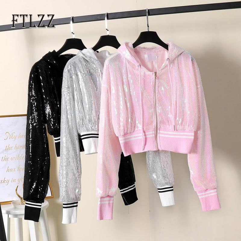 Women hooded jacket spring autumn thin long sleeved short outerwear ladies fashion Sequins punk jackets 210602
Women hooded jacket spring autumn thin long sleeved short outerwear ladies fashion Sequins punk jackets 210602