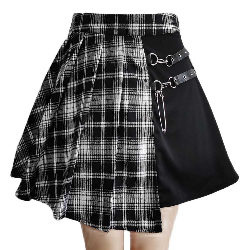 YBYR Harajuku Pleated Skirt Women's Gothic Irregular A-line High Waist Plaid s Punk Sexy Clubwear Loose Mini XS-4XL 210619