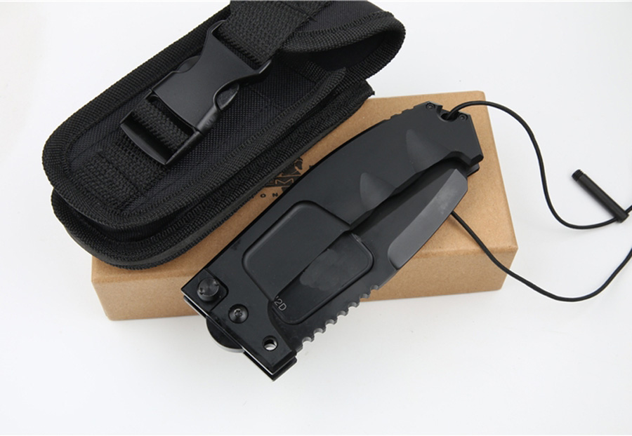 High Quality ER Strong Survival Tactical Folding 440C Titanium Coated Tanto Point Knife 6061-T6 Handle With Nylon Sheath And Retail Box Pack