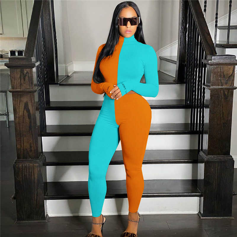 Plus size 2X Women fall winter clothing outfits panelled two piece set long sleeve sweatshirt crop top pants casual tracksuits