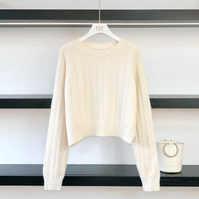 PEONFLY Basic Solid Color Knitted Pullover Loose Autumn Winter Pullover Female Sweater Long Sleeve Tops Pull Femme 211011Z