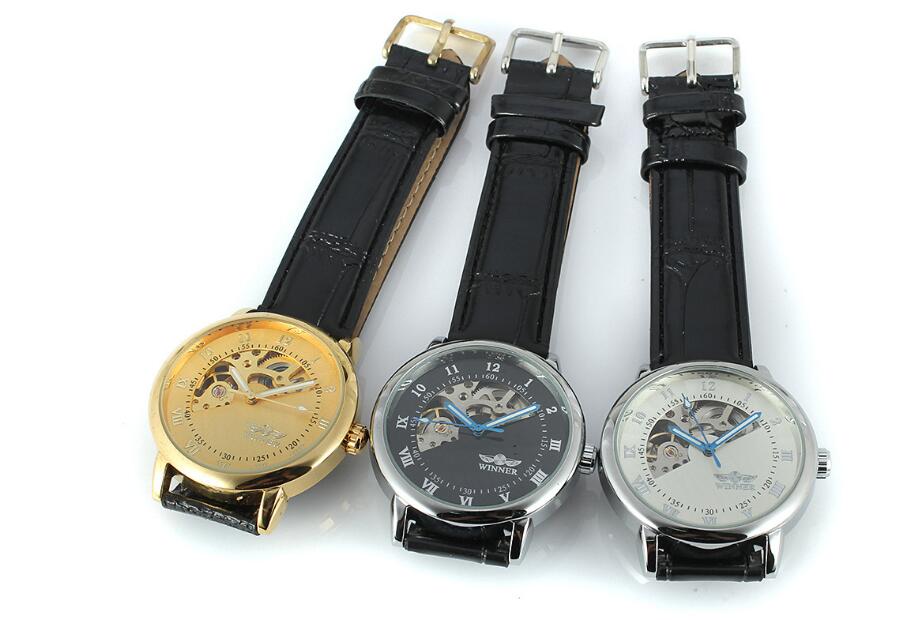 Winner Men's Stylish Automatic Watch with Leather Band and Manual Movement