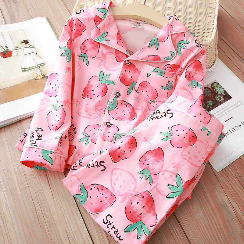 Autumn Spring Long Sleeve Cotton Sleepwear Suit 2pcs Children Clothing Pijamas Tops+Pants Kids Baby Girls Pajamas Sets 210529
