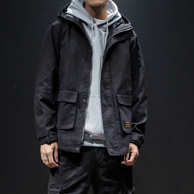 Japan Style Autumn New Loose Jackets Men Plus Size Casual Hooded Windbreaker Jacket Long Sleeve Multi Pockets Men Coats 5XLM T200502