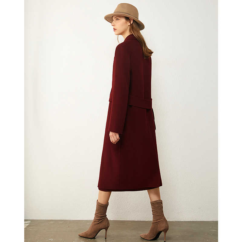 Minimalism Winter 100%wool Women's Coat Temperament Lapel Knee-length Double-sided Woolen Women 12030467 210527