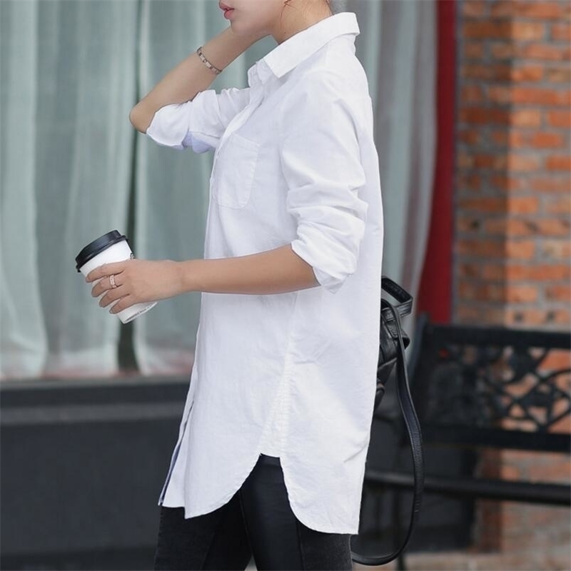 Women White Blouse Female Boyfriend Style Long Sleeve Oversize Shirt Fashion Collar Cotton Tops Casual Loose Shirts T200319