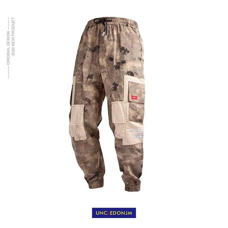 UNCLEDONJM Camo Loose Cargo Pants Mens Baggy Camouflage Trousers Harem Casual Hiphop Fashion Street Male Streetwear Jogger P028 T200422