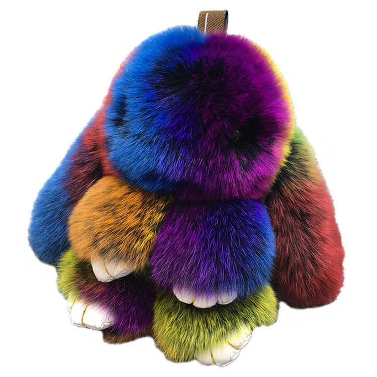 Cute Pluff Bunny Keychain Rex Genuine Rabbit Fur Key Chains For Women Bag Toys Doll Fluffy Pom Lovely Pompom Keyring G1019
