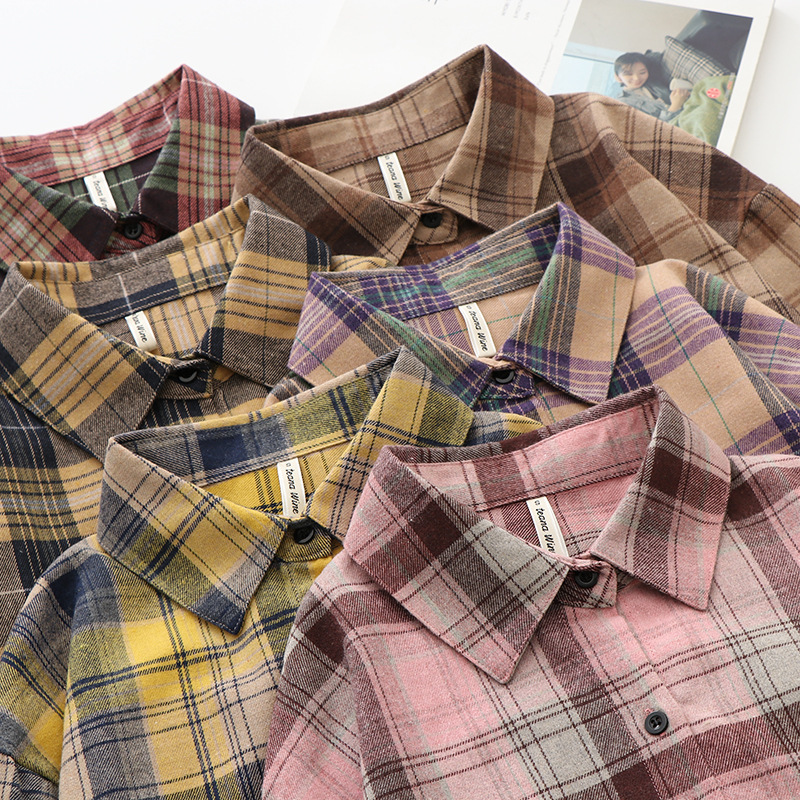 Womens Plaid Shirts Women Blouses And Tops Women's Over-Shirt Tiles Long Sleeve Checked Spring Autumn Lady Plus Size Shirt 210225