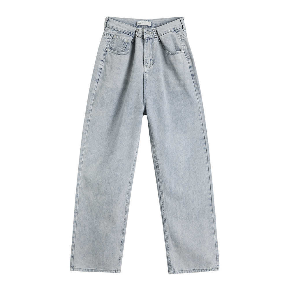 Chic Women Jeans For Straight Loose Boyfriend Autumn High Waist Casual Jean Female Denim Wide Leg Pants WJ125 210922