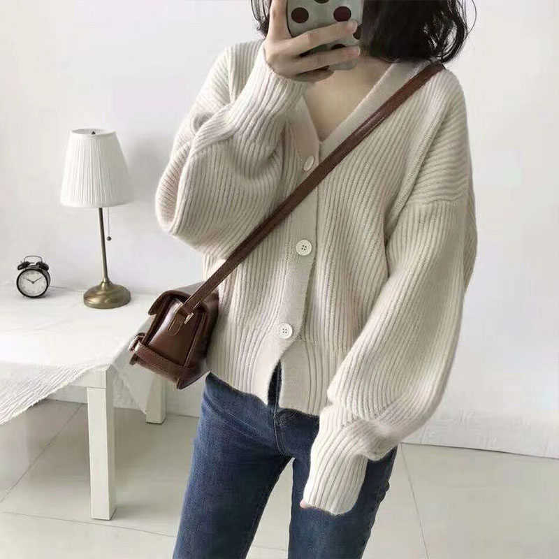 Women Long Sleeve Knitted Cardigan Autumn and Winter Plus Size Loose Solid Women's Sweater Single Breasted Female Cardigan 11636 210528wtt